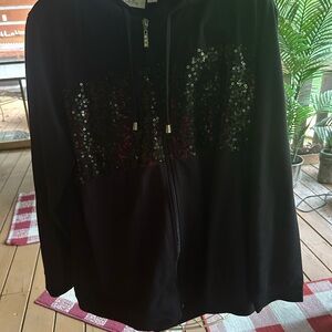 Quacker Factory Black Bomber Jacket with Sequin Accents